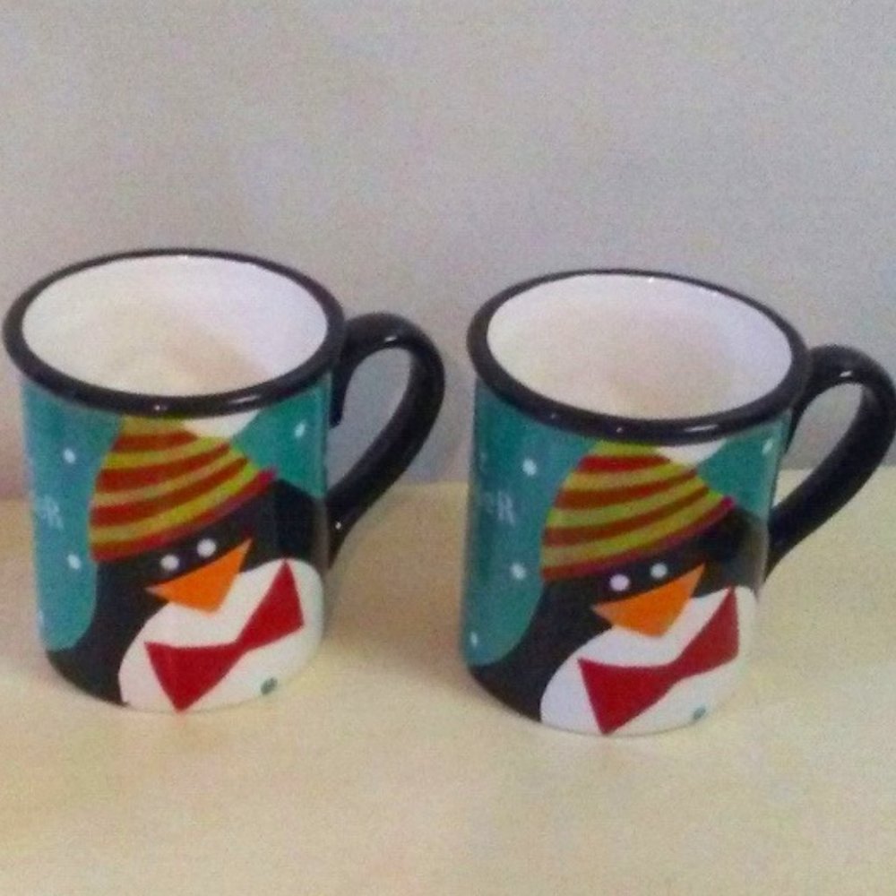 Set of 2 wintertime penguin mugs